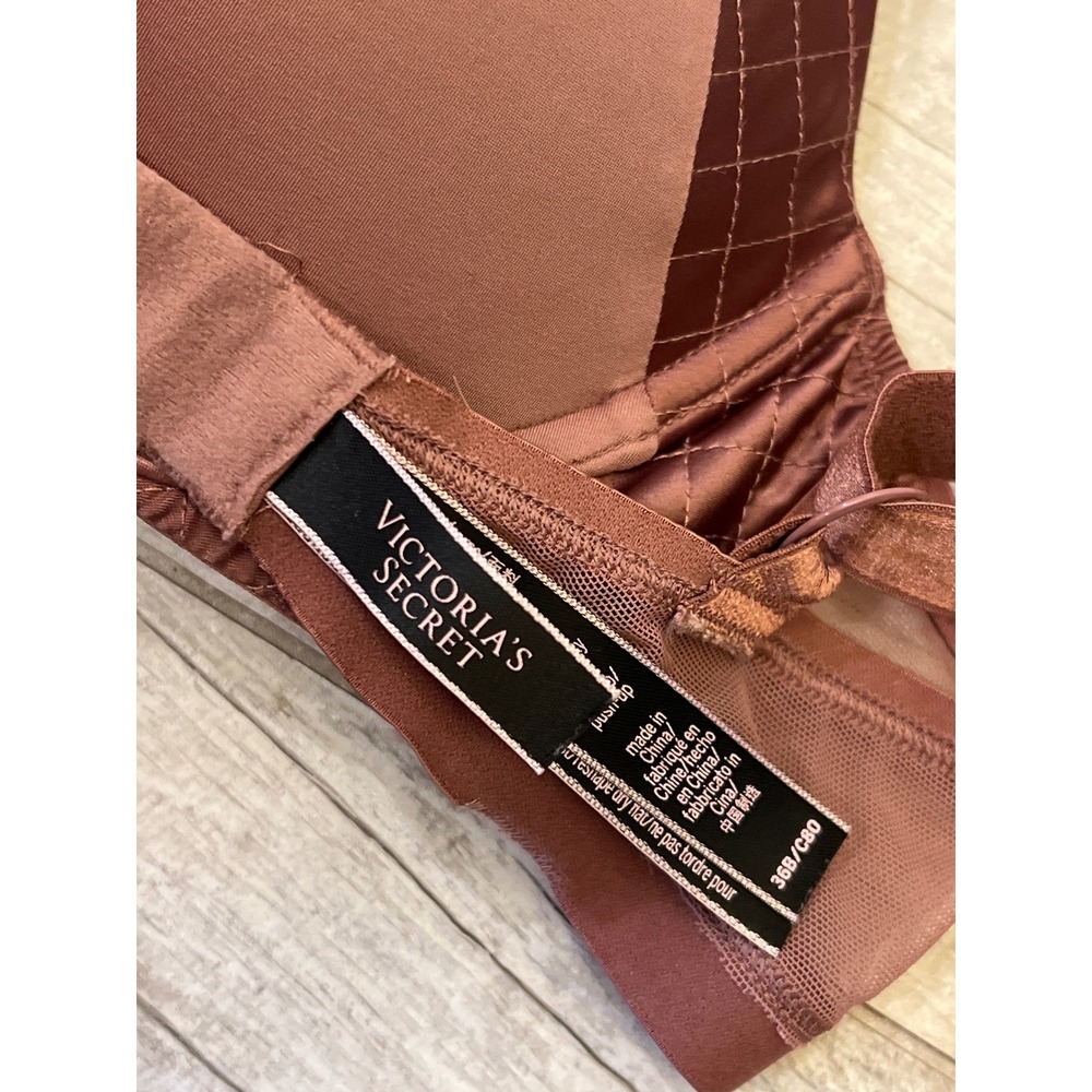 Victoria's Secret Very Sexy Quilted Push Up Bra Brown 36B Underwire Mesh Strappy